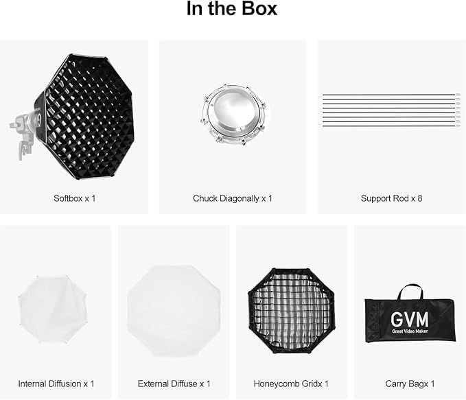 GVM Soft Boxes Lighting, Bowens Mount with Honeycomb Grid, Compatible with P80S/ SD80D/SD80S/GVM-G100W/GVM-PR150R/GVM-PRO-SD200B/GVM-PRO-SD300B and Other Bowens Mount Light, Suitable for studio Photog