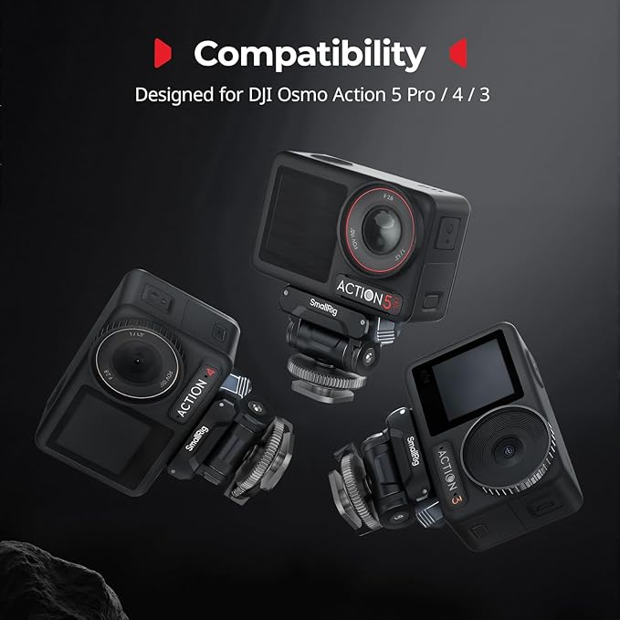 SMALLRIG Cold Shoe Adapter Mount for DJI Osmo 360 / Action 5 Pro / 4 / 3, with Quick Release Mount, 180° Tilt Adjustable - 5436