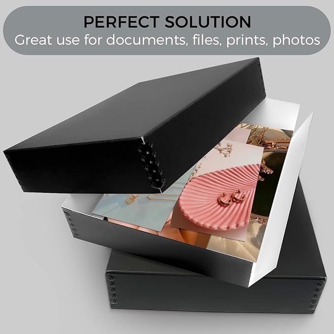 Lineco Archival 11 x 14 x 3 inches Museum Archival Storage Box, Drop Front Design, Acid-Free with Metal Edge. Preserves Photos Documents, Black