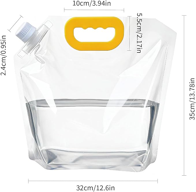Collapsible Water Container Bag 5Pcs 1.3 Gallon, Freezable Plastic Foldable water Pouch Bag with Handles,Leak-Proof Plastic Storage Jug for Outdoor Sport Camping Emergency Survival