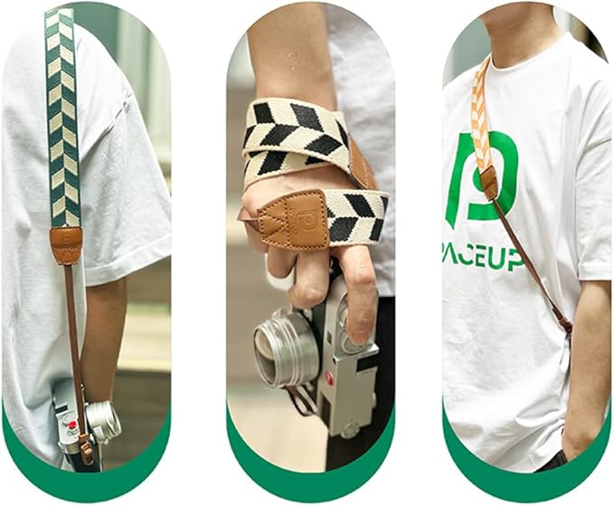 Camera Strap Camera Belt Adjustable Cotton Leather Camera Shoulder Neck Strap for All Portable Cameras with Ring