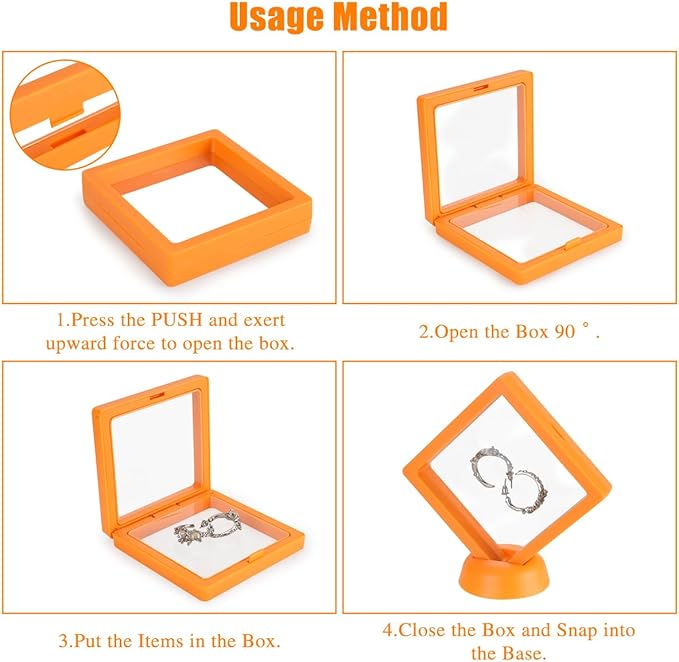 12PCS 3D Floating Frame Case with Stands, Challenge Coin Display Stand Holder, Gift Packing Frame Showcase for Earrings, Jewelry, Medallions, Specimens, 3.54x3.54 Inch (6 Color)