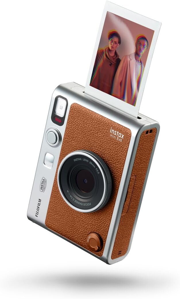 Fujifilm Instax Mini EVO Hybrid Brown Instant Camera + Fuji Mini Twin Pack Instant Film (40 Sheets) - Bundle