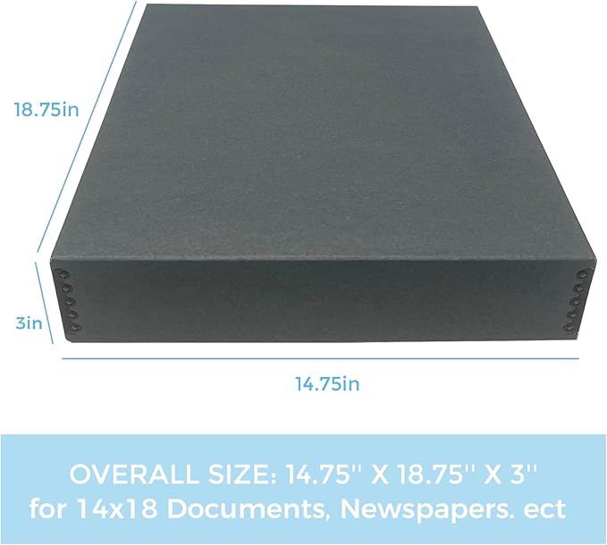 Lineco Museum Archival Storage Box, 14.75x18.75x3 in. Drop Front Design. Acid-Free with Metal Edge. Organize Photos, Pictures, Prints, Documents, Crafts, DIY. Gray, 1 Pack