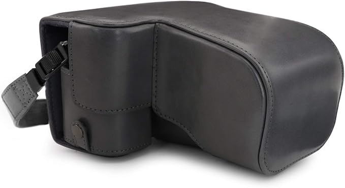 MegaGear Ever Ready Leather Camera Case Compatible with Sony Alpha A6100, A6400 (18-135mm), Grey (MG1663)
