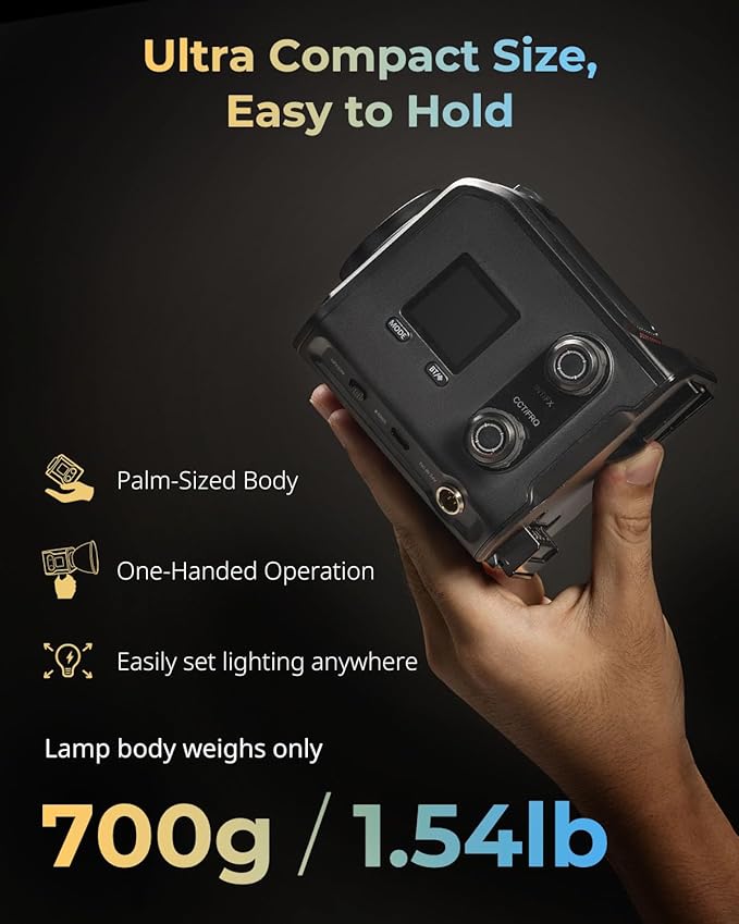 SmallRig RC 100B COB Video Light with Handle, 100W Bi-Color 2700K-6500K, Type-C Fast Charging, Built-in Battery Plate, App Control for Photography, Photo Studio, Mobile Version (Without Battery) 4894