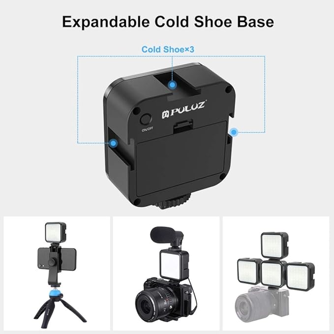 LED Video Light with 3 Cold Shoe, PULUZ on Camera Video Light LED 64 5W Dimmable Video Splicing Fill Light with 1/4" Thread for Canon for Nikon for Sony and Other DSLR Cameras
