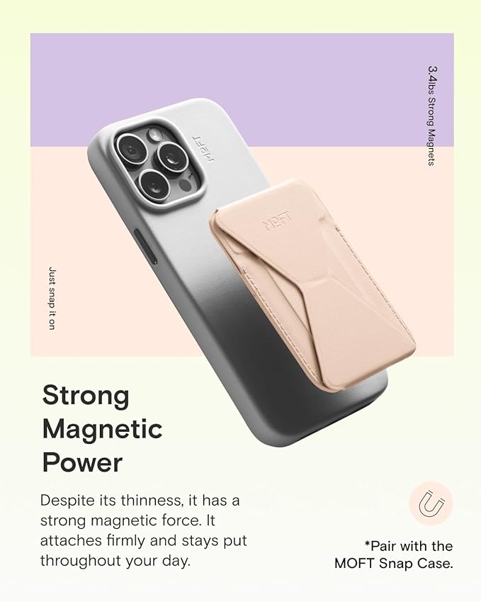 MOFT Magnetic Wallet Stand Compatible with iPhone 17/16/15/14/13/12 Series, Angle Adjustment & Magsafe Compatible MOVAS Phone Stand,Peach Pink