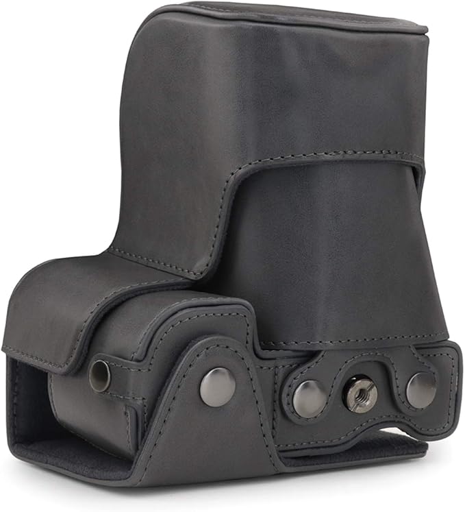MegaGear Ever Ready Leather Camera Case Compatible with Sony Alpha A6100, A6400 (18-135mm), Grey (MG1663)