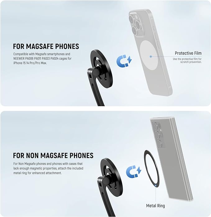 NEEWER GP-16 Magnetic Neck Mount for Action Camera & Phone with Cleaning Cloth Chest Mount Phone Holder for POV Video Recording Vlogging Compatible with GoPro DJI Insta360 MagSafe iPhone Android