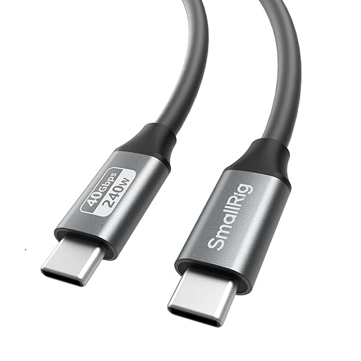 SMALLRIG USB4 40Gbps USB-C Cable, 240W Fast Charging & 8K@60Hz Video & 40Gbps Data Transfer, 35cm/13.8in Straight to Straight Connectors with Cable Tie, for MacBook for iPad Pro for iPhone - 5073