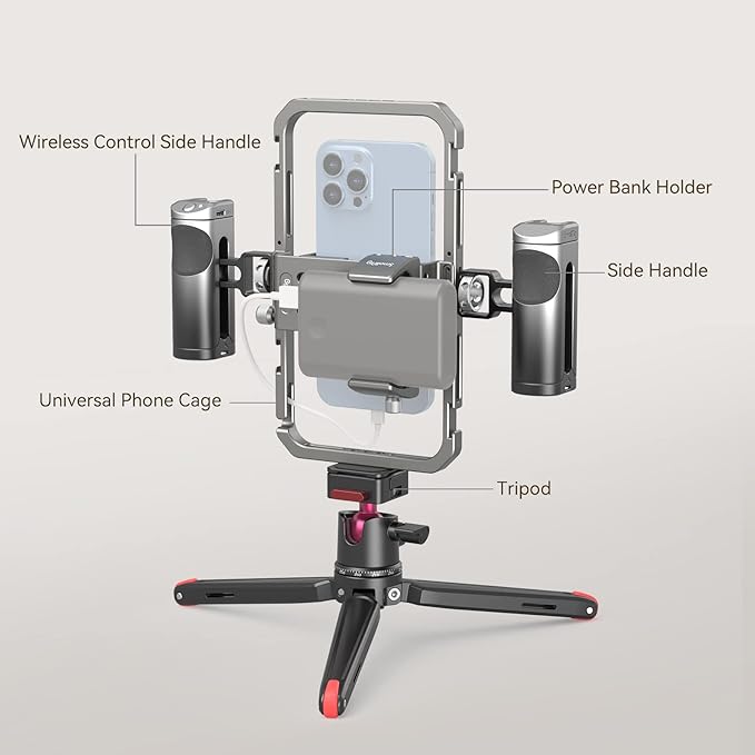 SmallRig All-in-One Universal Phone Video Rig Kit, with Wireless Control Handles, Power Bank Holder, Table Tripod, Universal Phone Cage Kit for iPhone 16/15 /14 Pro/Max Series Vlogging Kit - 4120
