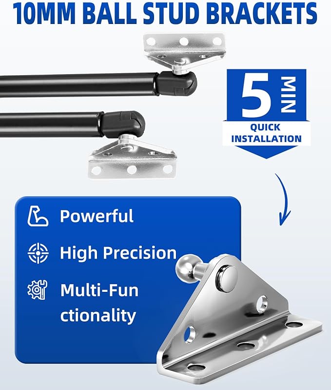 ARANA 10MM Gas Struts Mounting Bracket, 4PCS Ball Stud Mounts Brackets for Universal Lift Supports Shocks Spring with 20 Screws, Silver (Only Fits 10mm Ball Head)