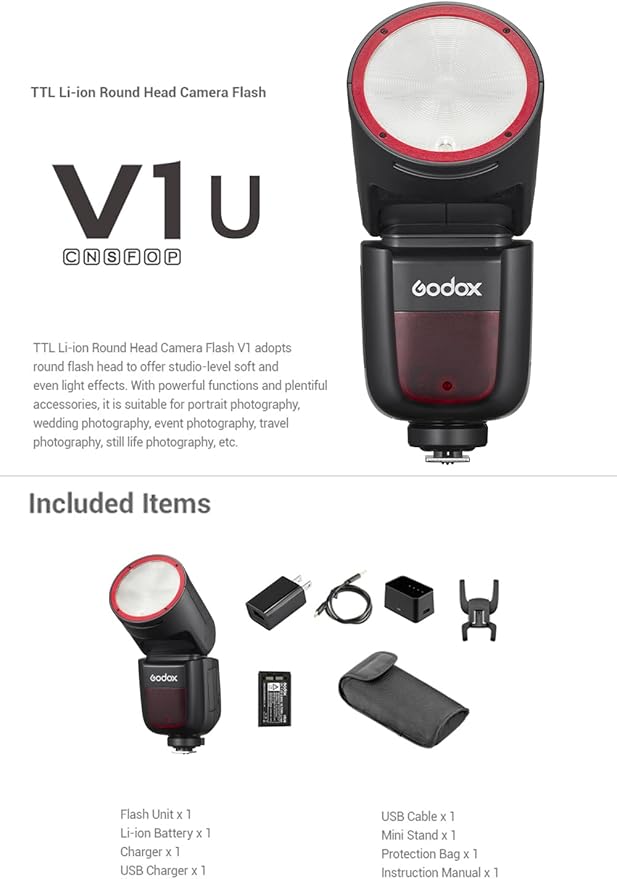 Godox V1C Camera Flash with Diffuser for Canon, Godox V1-C U HSS TTL Round Head Speedlight with Accessories Kit for Portrait, Event, Travel, Wedding Photography