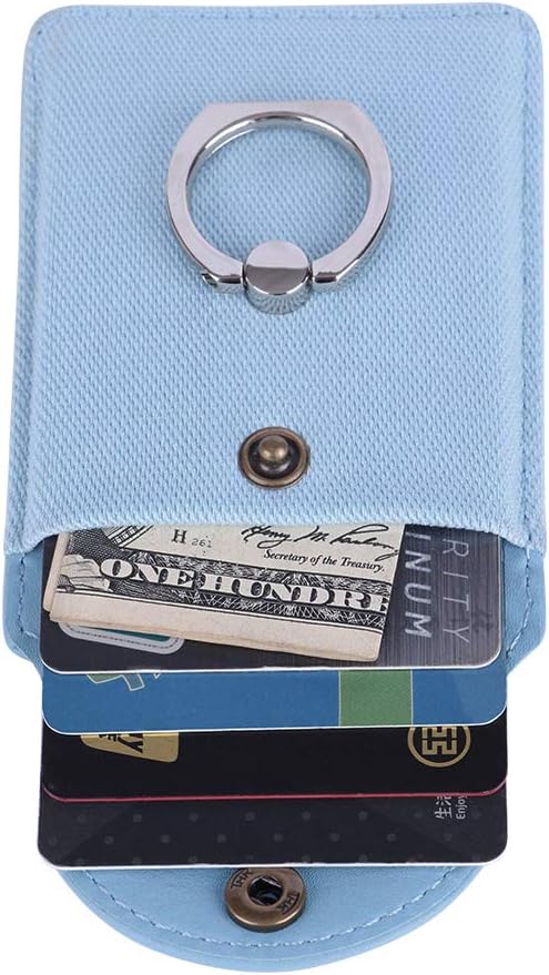 Credit Card Holder for Back of Phone with Ring Stand Stick on Phone Wallet,Ultra-Slim Self Adhesive,RFID Blocking Ring Pocket Wallet Stick on Most Smartphones-Blue