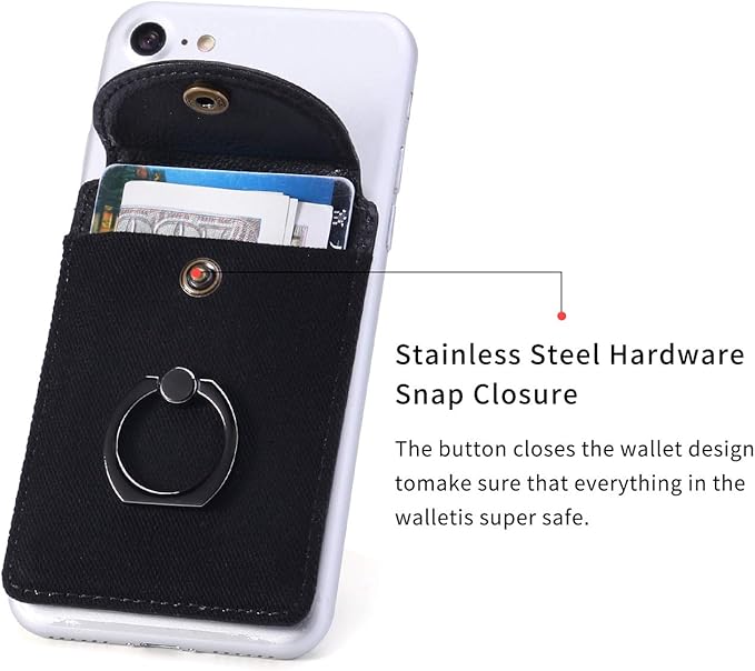 Credit Card Holder for Back of Phone with Ring Stand Stick on Phone Wallet,Ultra-Slim Self Adhesive,RFID Blocking Ring Pocket Wallet(Finger Ring)