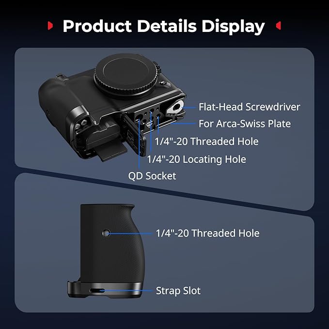 SmallRig L-Shape Handle for Nikon ZR with Ergonomic Silicone Grip, 1/4"-20 Thread Hole, Built-in Quick-Release Plate for Arca for Quickly Switch on Tripods/Handheld Shooting-5466