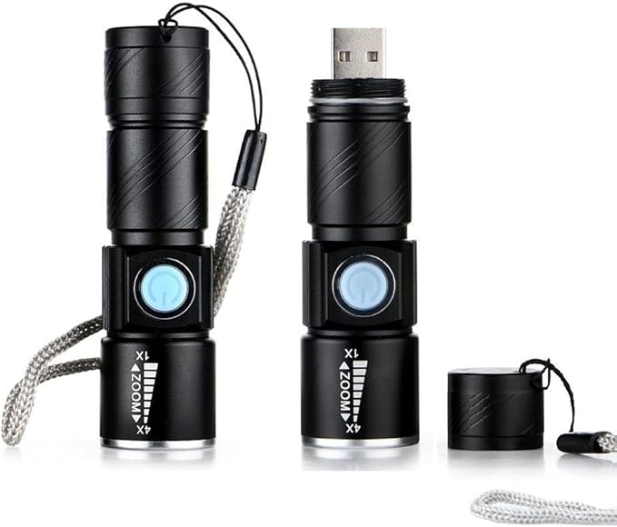 WREOW Mini USB Rechargeable Flashlight LED Flashlights 3 Light Modes and Zoomable, IP65 Water-Resistant Super Bright Pocket Torch Light for Camping, Hiking, Emergency, EDC (2 Pack)