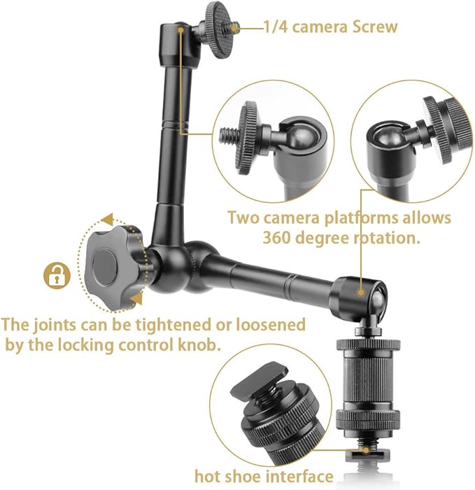 11" Articulating Magic Friction Arm with Large Super Crab Clamp Mount Clip Pliers for DSLR Camera Monitor LED Light