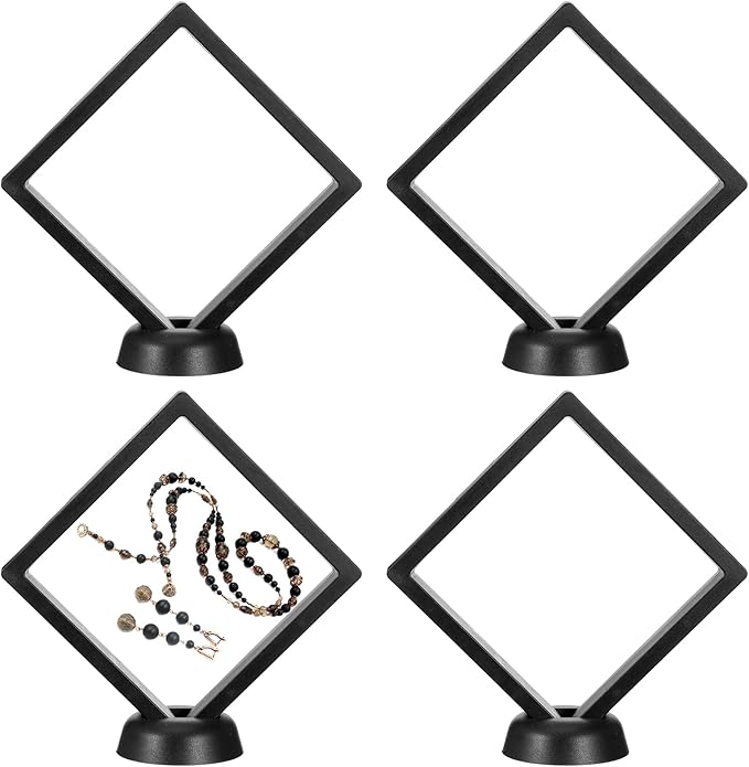 4 Pcs Floating Display Case Challenge Coin Holder Stand 3D Floating Frame PE Film Jewelry Storage Box Coins Black 3D Float Display Case for Antique Challenge Coins Medallion Shells 4.33x4.33 Inch