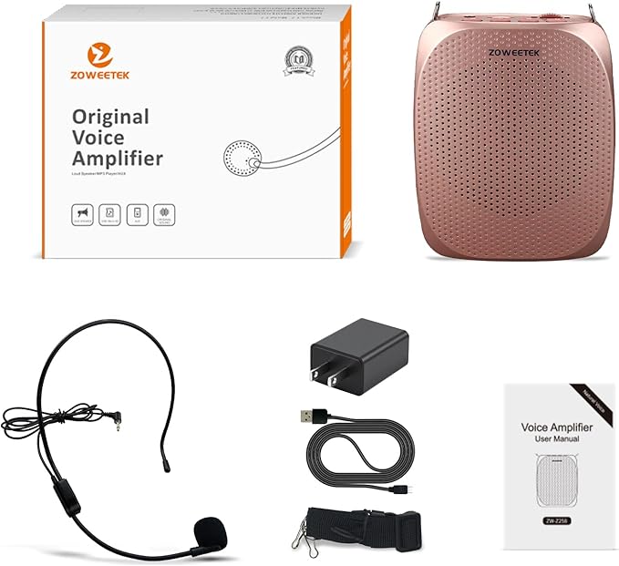 ZOWEETEK Voice Amplifier Microphone Headset for Teachers, Original Personal Voice Amplifier, Work of 12 hrs, Portable Speaker for Classroom, Speech, Tour Guide,Support MP3 Format Audio,Power Amplifier
