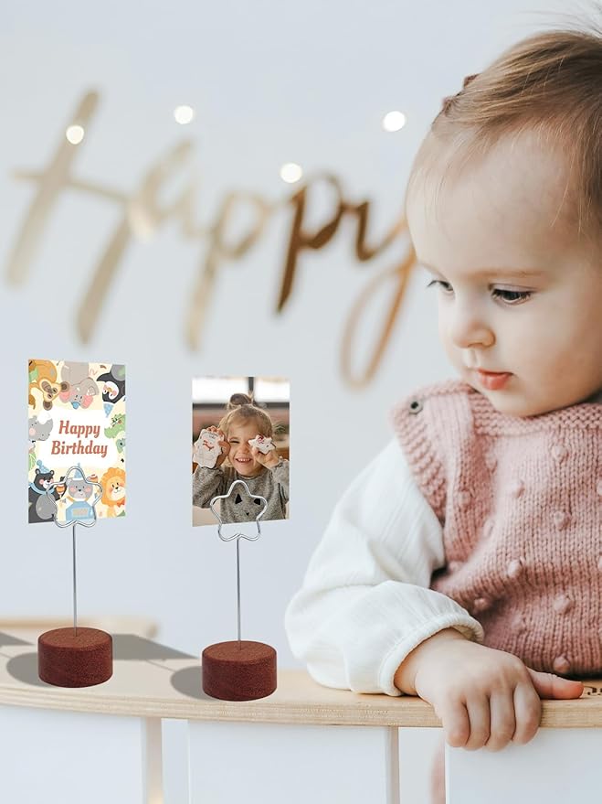 Wood Place Card Holders with Metal Clip 6Pack, 4.3" Tall Table Number/Name Sign Holder, Memo Card Photo Picture Note Clip Stands for Party Restaurant (Silver Flower)