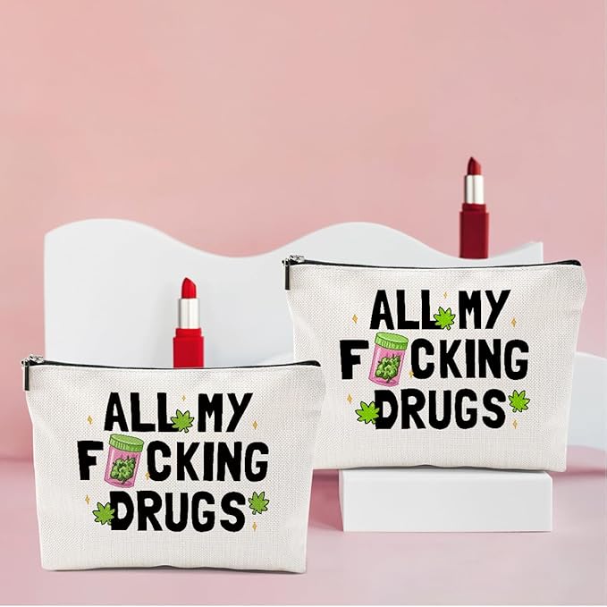 2 PCs Weed Gifts Funny Gifts Makeup Bag Marijuana Gifts Cosmetic Bag, Weed Accessories Gag Gifts, Friendship Gifts for Women Girls Best Friends Coworkers Christmas birthday Gifts Zipper Pouch