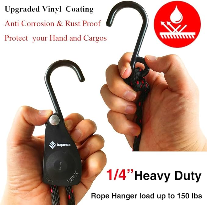 LE KAPMOZ Kayak Tie Down Straps Canoe Bow and Stern Heavy Duty Cargo Ratchet Pulley Rope Hanger