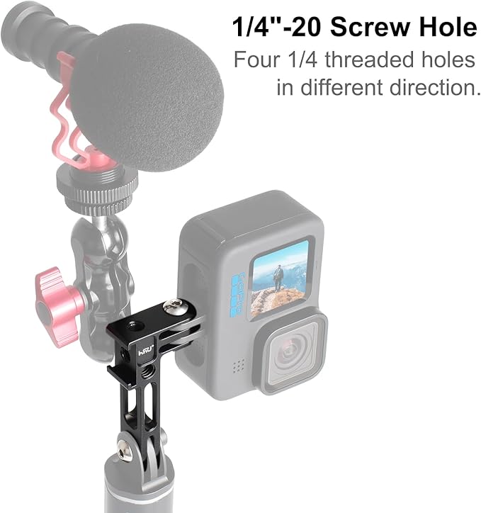HSU Vertical Mount for GoPro, Aluminum 90 Degree Cold Shoe Direction Adapter, 1/4”-20 Screw Hole Tripod Mount for GoPro Hero 13/12/11/10/9/8/7/6, DJI Osmo Action 4/3 AKASO Action Camera and More