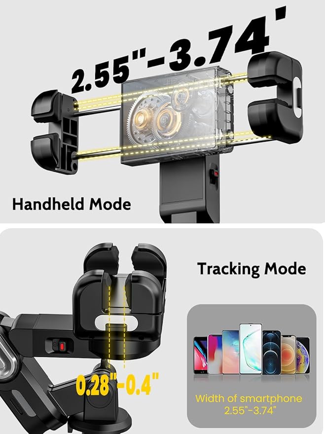 AOCHUAN Auto Face Tracking Tripod 360 Rotation w/RGB Light,Single-axis Phone Gimbal for iPhone Android w/Remote Control,Phone Stand Follow You for Video Recording,TikTok Vlogging(M2Pro Black)