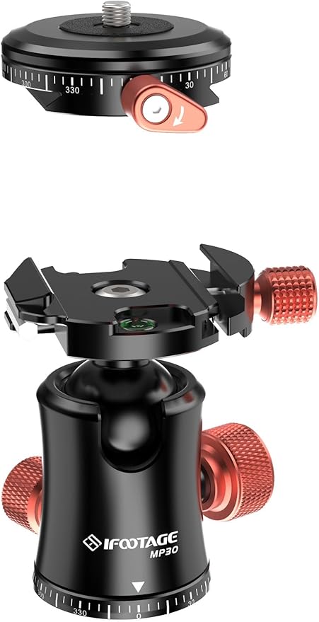 IFOOTAGE Komodo MP30 Ball Head,Metal 360° Rotating Ball Head with Panoramic Quick Release Plate, Compatible with Digital SLR（Load 22lbs）