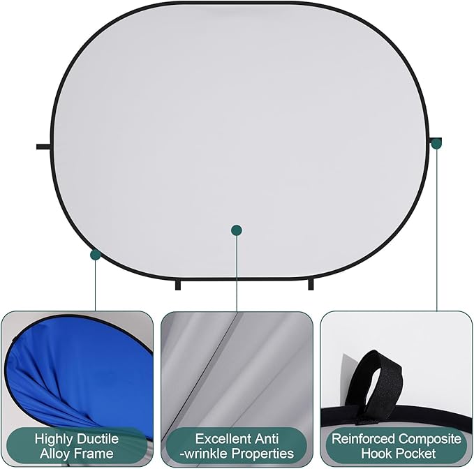 Kate 5x6.5ft(1.5x2m) Collapsible Backdrop Blue Grey Twist Flex Folding Pop up Backgrounds for Photoshoot, Headshots Photo, Video Calls