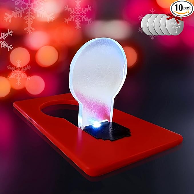 Credit Card Lights, Mini Portable Led Pocket Lamps Light Foldable Wallet Purse Lamps for Christmas Gift Party Favors, 10 pcs Red Card White Color Light