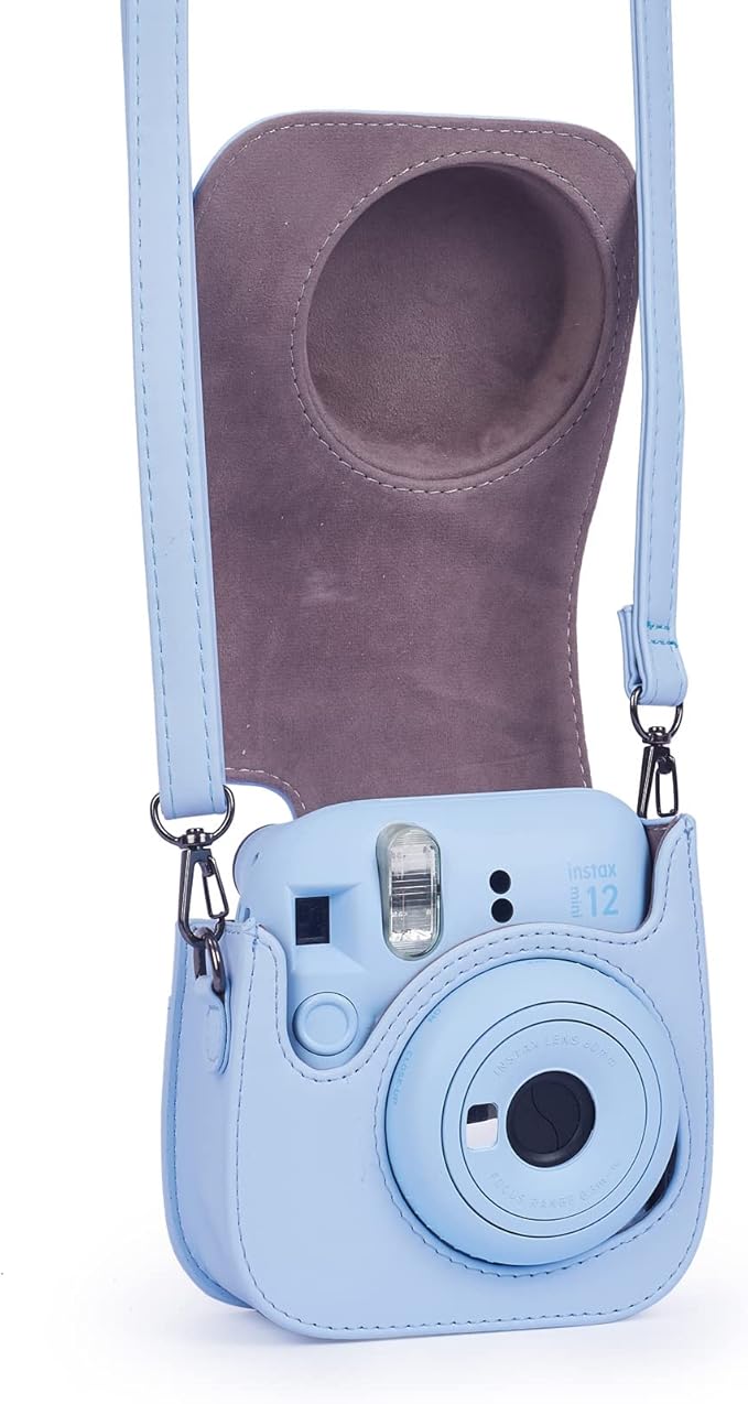 Phetium Instant mini 12 Camera Protective Case Compatible with Instax Mini 12 11,PU Leather Bag with Pocket and Adjustable Shoulder Strap (Pastel Blue)