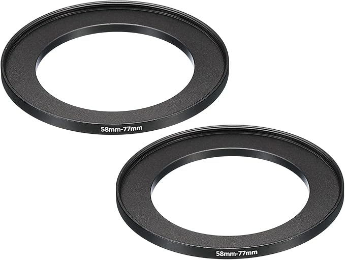 PATIKIL 58mm-77mm Metal Step Up Ring, 2 Pack Camera Lens Filter Adapter Ring Aluminum Filter Adapter Ring for Camera Lenses Hood, Black