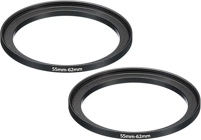 PATIKIL 55mm-62mm Metal Step Up Ring, 2 Pack Camera Lens Filter Adapter Ring Aluminum Filter Adapter Ring for Camera Lenses Hood, Black