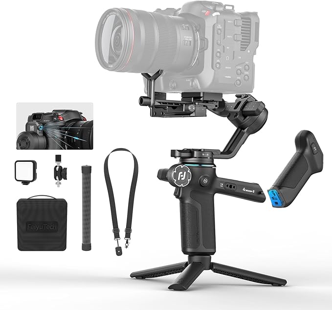 FeiyuTech SCORP 3 [Kit] Gimbal Stabilizer for Canon/Sony/Nikon/Fujifilm – 7.72lbs Payload, Detachable Handle, Built-in AI Tracking, Native Vertical Shooting, Professional Video Stabilizer with Case