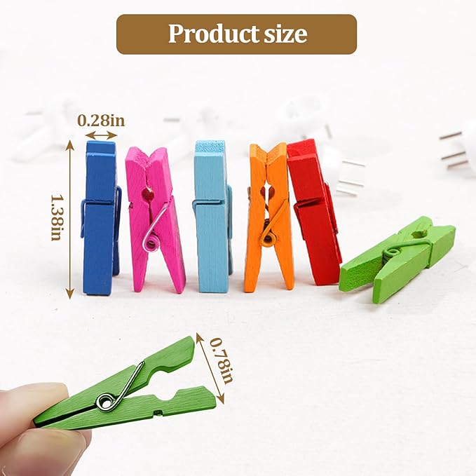 1.35 Inch Mini Clothes Pins for Photo,100 pcs Colorful Small Clothes pins,Mini Photo Clips Ideal for Crafts, Decorations and DIY Project