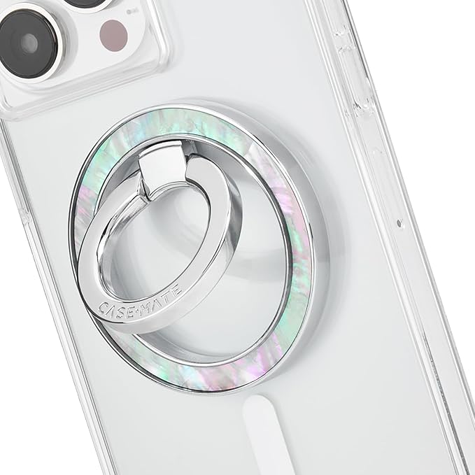 Case-Mate Magnetic Phone Ring Holder & iPhone MagSafe Stand - Removable MagSafe Phone Holder for Hand - Thin Collapsible Grip Ring for iPhone 17 Pro Max/16 Pro Max/15/14/13/S25 Ultra - Mother of Pearl