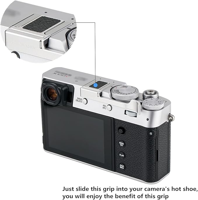 JJC Deluxe Metal Thumb Up Grip for Fujifilm X100VI Fuji X-E4 XE4 X-E3 XE3 X100V X100F X100T Thumb Rest Support Silver, Not Affected The Use of Thumb Wheel