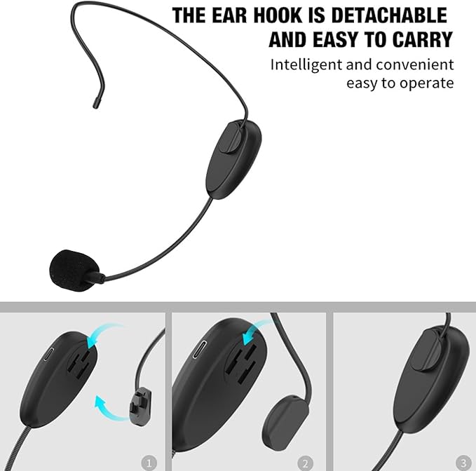 2.4G UHF Wireless Microphone System, Microphone Headset with 3.5mm 6.35mm Plug, Clear Sound Quality, Plug and Play, Wireless Mic for Speakers Fitness Instructor Tour Guides (1 for 2)