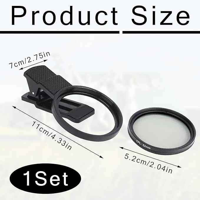 52mm Clip-On Cpl Phone Camera Lens Filter, Enhance Photo Quality,Polarizer Circular Filter,for Photography Enthusiasts,Ultra Slim Multi- Coated Cpl Filter Compatible with iPhone 15/14/13 Samsung