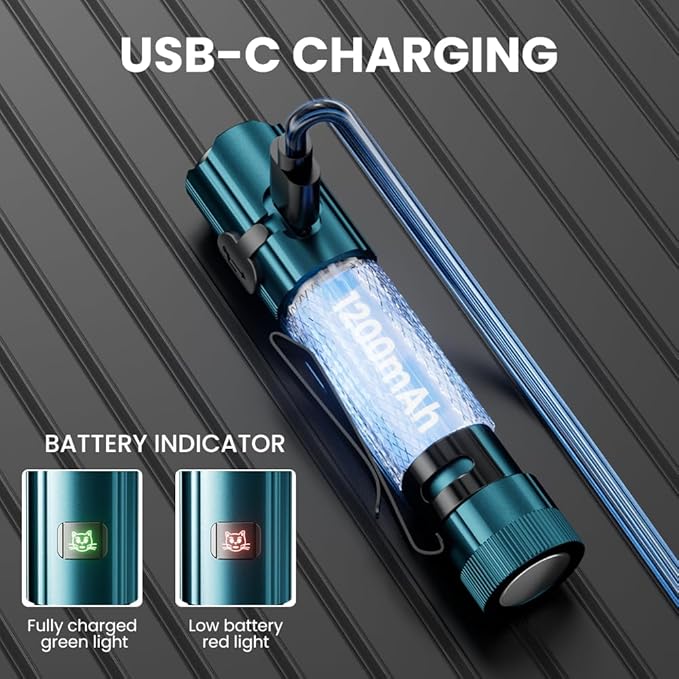 Yemao Emergency EDC Flashlight,Rechargeable 1500LM Mini Light - 6 Modes with Magnet/Clip,Portable Pocket-Sized Keychain Flashlight,IP6 Waterproof LED Torch for Outdoor and Home Use (Blue)