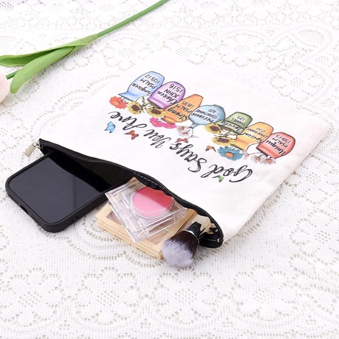 Christian Makeup Bags for Women Girls Religious Toiletry Bag for Teens Adults Inspirational Bible Verse Bag Pouch Catholic Birthday Gifts for Her Friend Female Baptism Confirmation Affirmations Gift