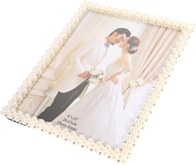 NOLITOY Pearl Picture Frame, Picture Holder Ornate Frame for Wedding Birthday Graduation Photo Tabletop Display