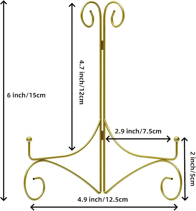 SVENJBB Gold Iron Plate Stand, 6 Inch Plate Holder for Display, Small Metal Plate Display Stands for Cookbook, Picture Frame, Photo, Decorative Plates (6 Inch, 2 Pack)