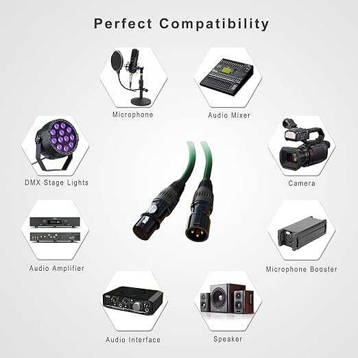 25ft XLR Cables - 10 Pack Microphone Cables, Gold-Plated Female to Male, 3-Pin, 10 Colors - Mixer, Recording Studio