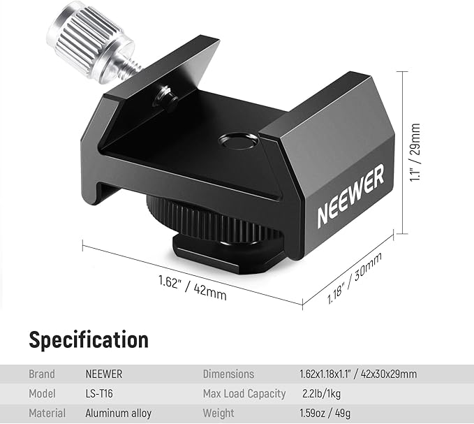 NEEWER Telescope Finderscope Mount Adapter All Metal with Cold Shoe & 1/4" Thread for Camera Hot Shoe Mount, Standard 1.3in/33mm Finder Dovetail Base for Sky Astrophotography, LS-T16