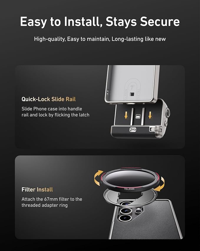 TELESIN Fun Shot Mastergrip Phone Camera Grip Photography Kit (Grip + Phone Case + 67mm CPL Filter Lens) for Samsung Galaxy S25 Ultra, Comfort Ergonomic Professional Master Handle Holder