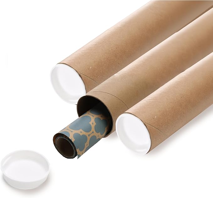 The Boxery Brown/Kraft Shipping, Storage, Posters, Arts, Crafts, Documents, Mailing Tubes 2 inch x48 inch - 50 PACK, Made in the USA, Reusable and Recyclable